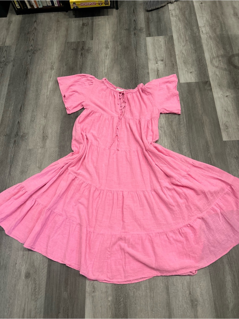 Rae feather boutique  Pink Tiered Cotton Peasant Dress